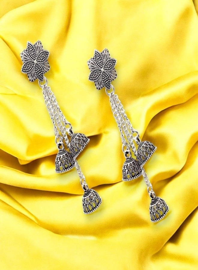 Elleva Artificial Earrings for Women Stylish Combo | Traditional Jhumkas for Wedding Oxidised Jewellery set for Girls Birthday Gift Set of 3 Pair (Pack of 1) - Image 5