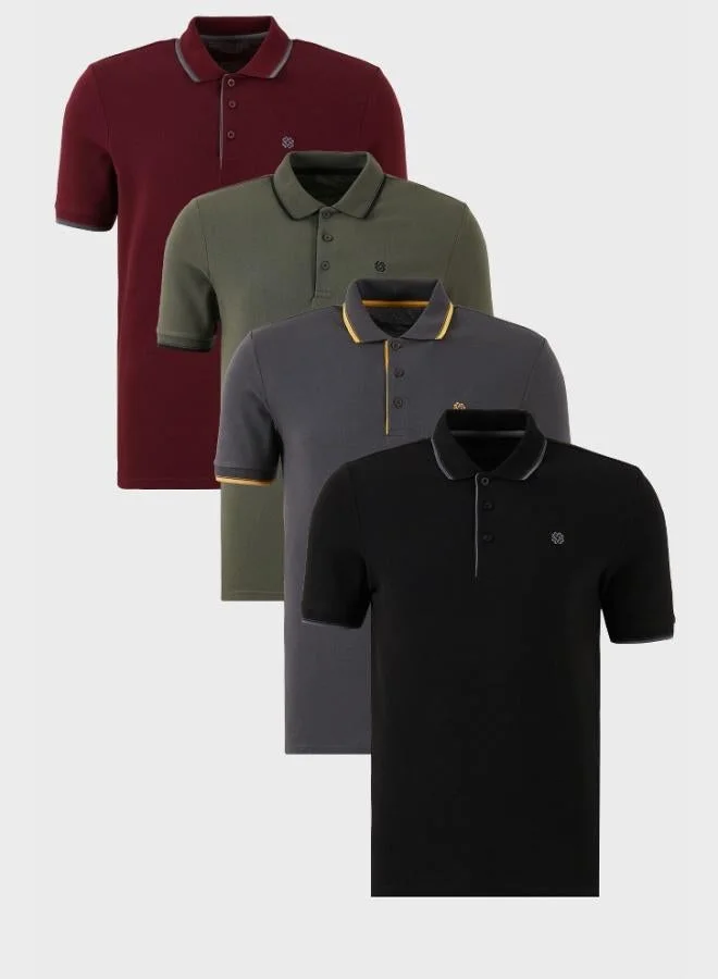 Buratti  Buratti Cotton Slim Fit Stripe Detailed Buttoned Polo Collar 4-Pack T Shirt Men's T SHIRT 5902118S4 for Men | Best Price UAE