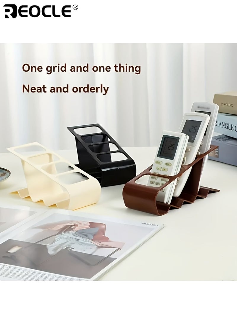 REOCLE 2pcs 4-Compartment Remote Control Holder Plastic Caddy for Household ltems Multi-Use Desktop Practical Home Storage Rack Open Storage Bins for Home Organization - Image 2