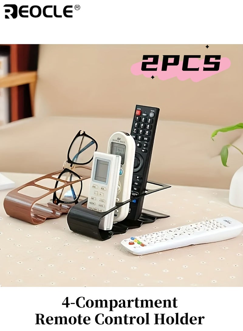 REOCLE 2pcs 4-Compartment Remote Control Holder Plastic Caddy for Household ltems Multi-Use Desktop Practical Home Storage Rack Open Storage Bins for Home Organization - Image 1