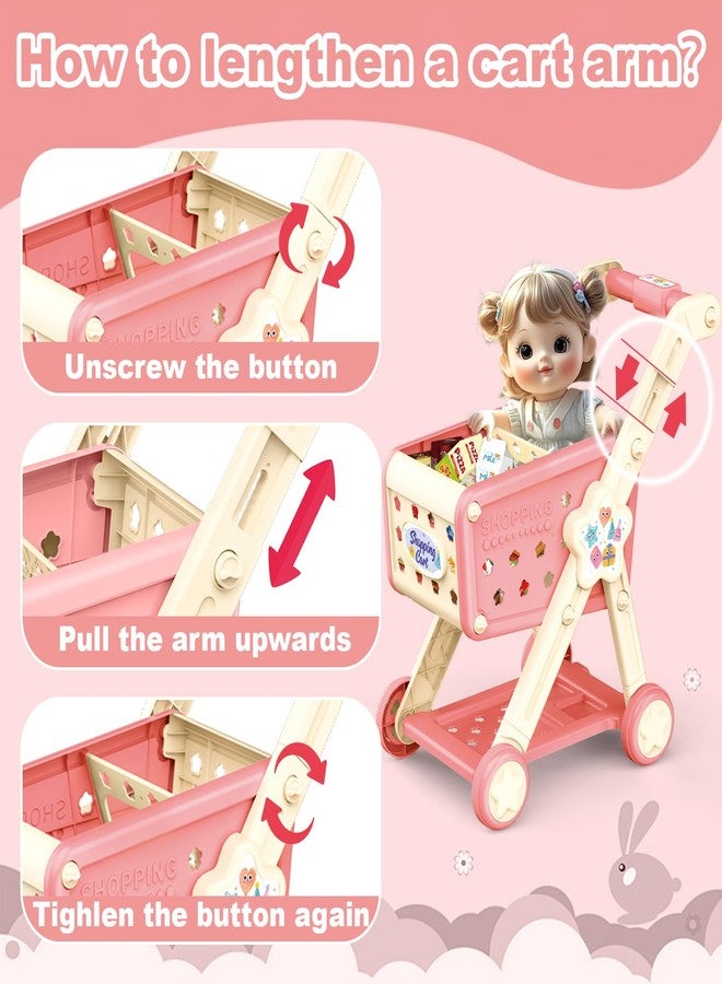 RedCrab Kids Shopping Cart,75PCS Toy Shopping Cart Playset with Food Shop Accessories, Adjustable Shopping Cart Arm,Shopping Basket Grocery Store Games for Ages 3 4 5 67 8+ (Red) - Image 4