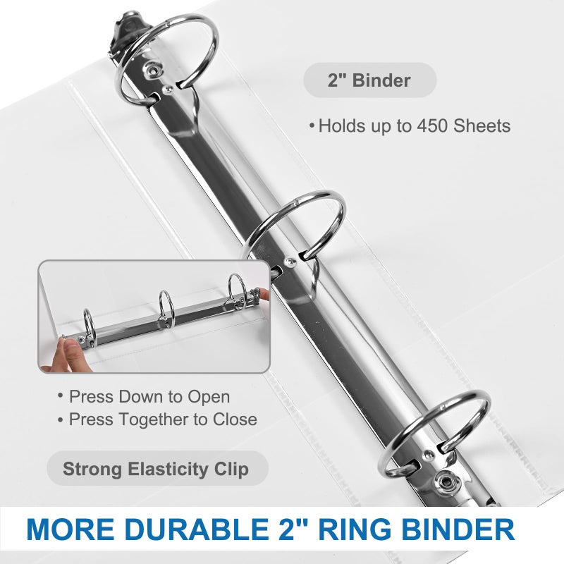 SUQJOY 2 Inch 3-Ring Binder, 2" Round Ring Binder with 2 Inside Pockets, 6 Pack White Binders, Clear View Cover, Holds Up to 450 Sheets 8.5" x 11" Paperï¼ŒDurable Binders for Office/Home/Back to School - Image 4