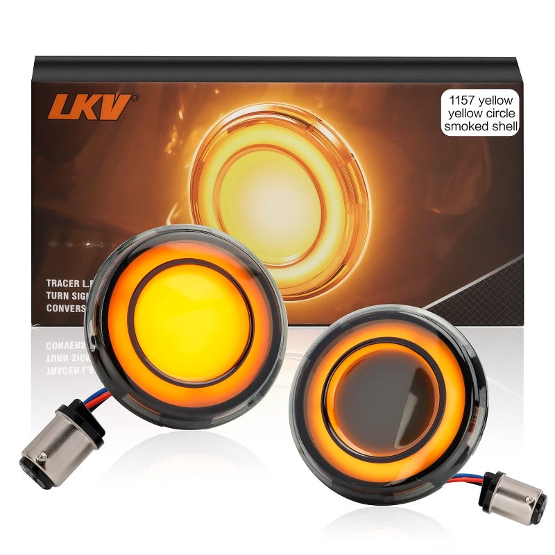 LKV 1157 Front Motorcycle LED Turn Signals Light 2 Inch Bullet Smoked Lens Compatible for Harley Davidson Touring Dyna Softail Sportster Street Glide Road Glide Iron 883 Road King