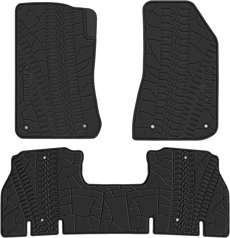 SAN AUTO Car Floor Mat for Jeep Wrangler JL Sahara Rubicon 2018 2019 2020 2021 2022 2023 Custom Fit Full Black Rubber Auto Floor Liner Mat All Weather Heavy Duty Odorless - Image 1
