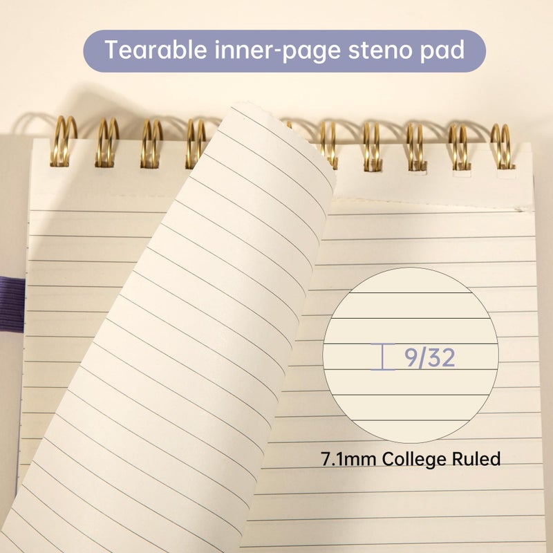 Yoment Top Spiral Notebook A5 Leather Hardcover Steno Pads, 240 Pages 100 GSM Cute Top Bound Spiral Notebooks College Ruled 6 x 9, Left Handed Spiral Notepads for Work, School, Home, Purple - Image 4
