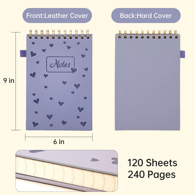 Yoment Top Spiral Notebook A5 Leather Hardcover Steno Pads, 240 Pages 100 GSM Cute Top Bound Spiral Notebooks College Ruled 6 x 9, Left Handed Spiral Notepads for Work, School, Home, Purple - Image 2
