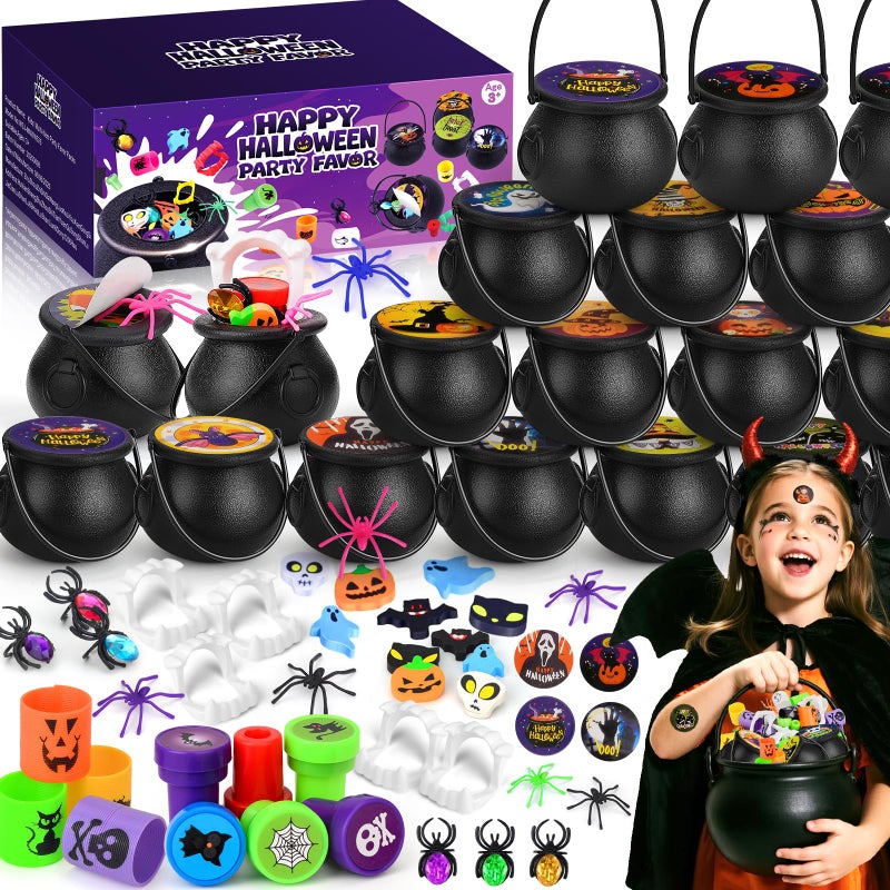 Tiaxidex 576PCS Halloween Party Favors Bulk Prefilled Mini Plastic Witch Cauldrons with Spooky Goodies Halloween Treats for Kids TrickorTreat Gifts Classroom Prizes - Image 2