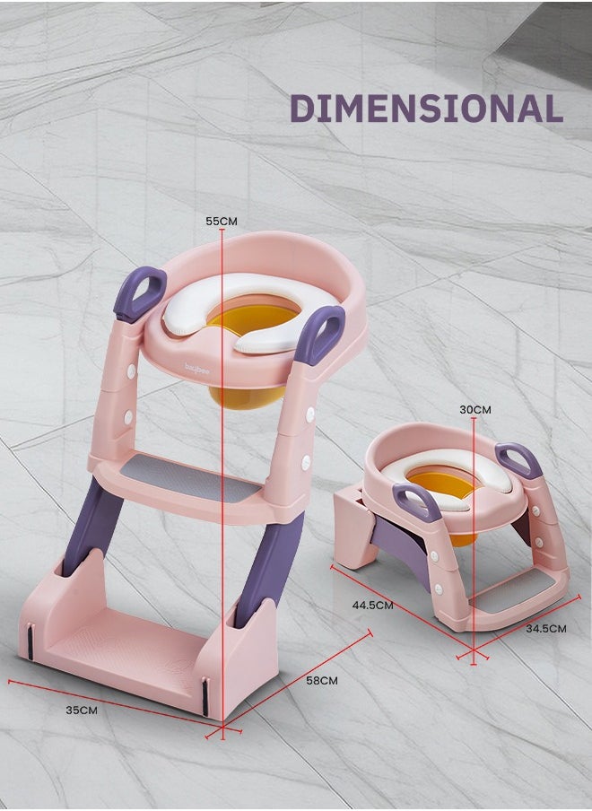 BAYBEE - 3 In 1 Vega Western Toilet Training Potty Seat With Splash Guard, Handle, Ladder And Cushion, Pink - Image 1