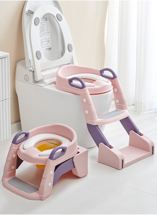 BAYBEE - 3 In 1 Vega Western Toilet Training Potty Seat With Splash Guard, Handle, Ladder And Cushion, Pink - Image 1