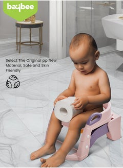 BAYBEE 3 In 1 Vega Western Toilet Training Potty Seat With Splash Guard, Handle, Ladder And Cushion, Pink  - Image 4