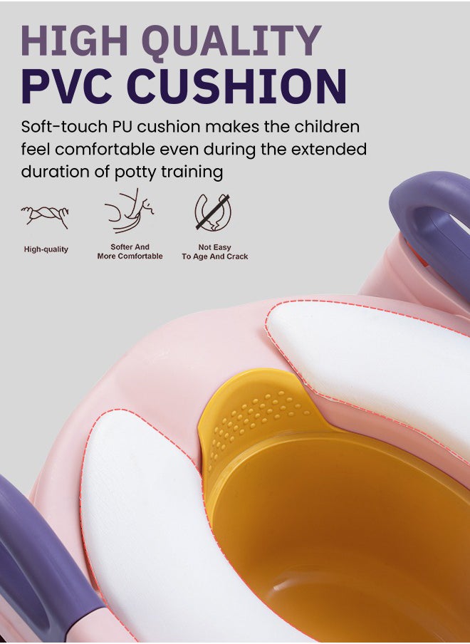BAYBEE - 3 In 1 Vega Western Toilet Training Potty Seat With Splash Guard, Handle, Ladder And Cushion, Pink - Image 1