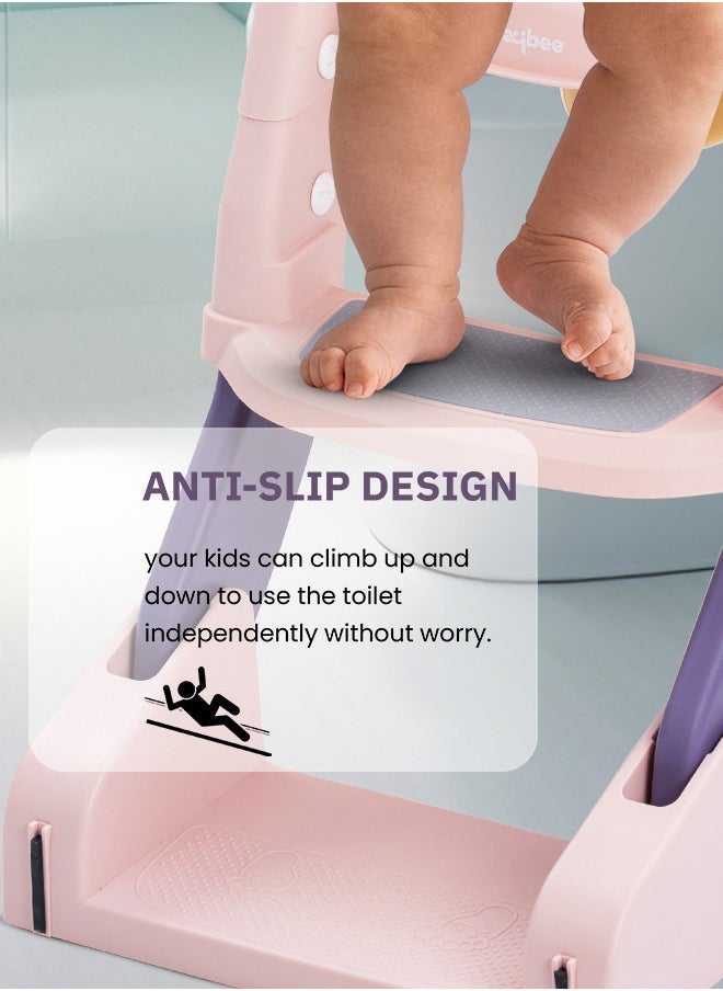 BAYBEE - 3 In 1 Vega Western Toilet Training Potty Seat With Splash Guard, Handle, Ladder And Cushion, Pink - Image 1