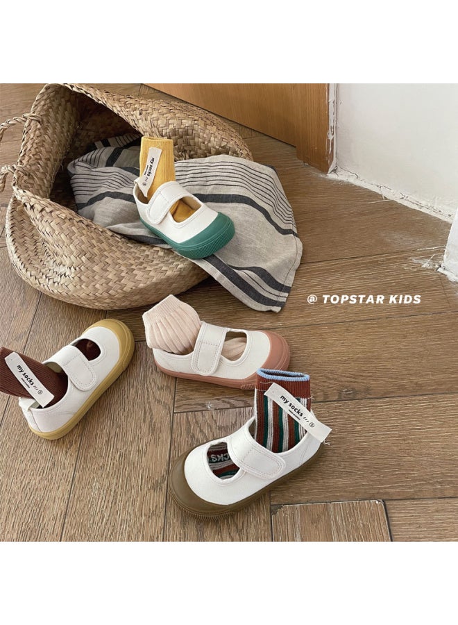 Topstar Kids Canvas Shoes Girls Boys Kindergarten Indoor Shoes White Baby Shoes Soft Bottom Shoes Creamy Yellow 25 - Image 1