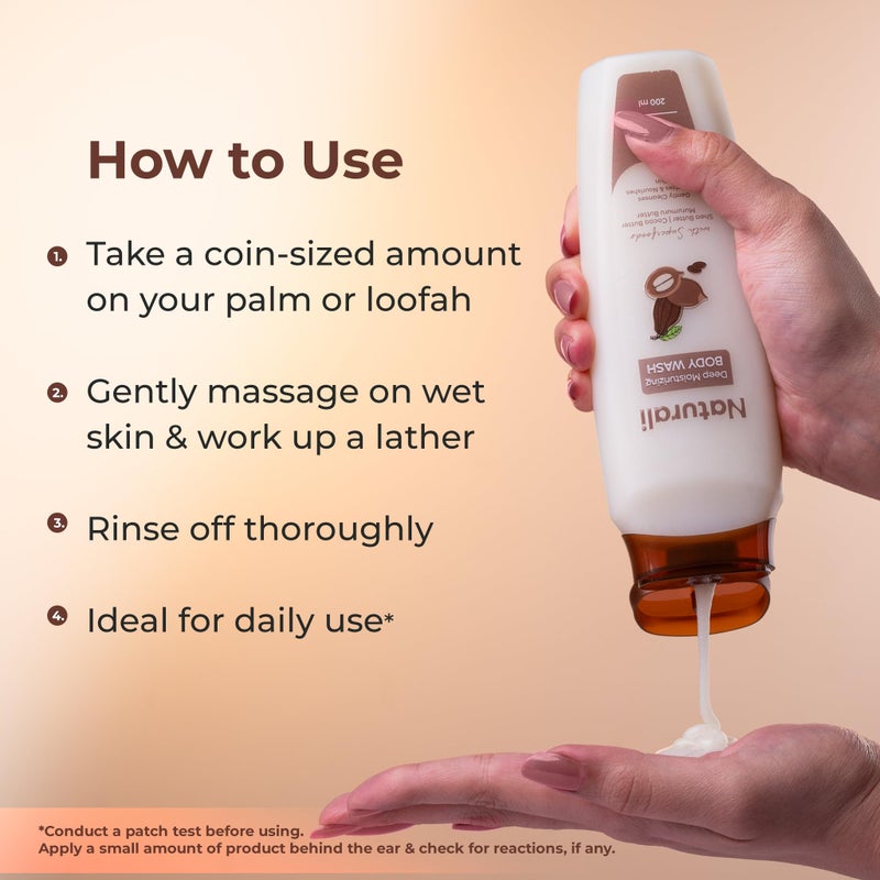 Naturali غسول الجسم العميق المرطب من ناتورالي مع زبدة الشيا وزبدة الكاكاو وزبدة المورومورو | ينظف بلطف | يرطب ويغذي بعمق | يقوي حاجز البشرة | خالي من الكبريتات والبارابين | 200 مل - Image 5