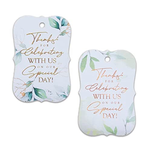 Summer-Ray.com Summer-Ray 50pcs White Thank You for Celebrating with Us on Our Special Day Tags Wedding Bridal Shower Favors Gift Tags with Floral Theme (White (I)) - Image 4