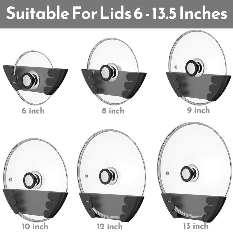 Niceyos Universal Pot Lid Organizer for Cabinet - Upgraded Patented Niceyos 6 Pack Pan Lids Organizers Inside Door Wall Mount Pots Top Storage Rack Holder Kitchen, Fits 6" to 13" (Black) - Image 2