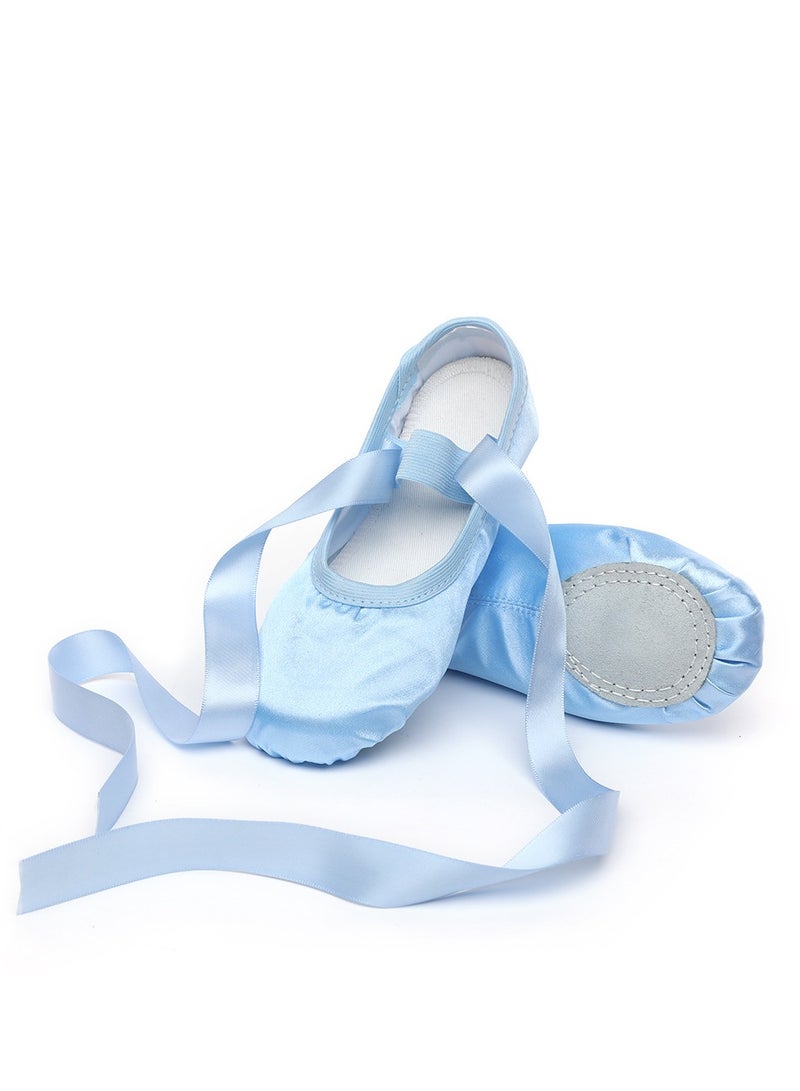 Loquat Ribbon Ballet Soft Sole Lace Up Training Dance Shoes for Women Girls Blue