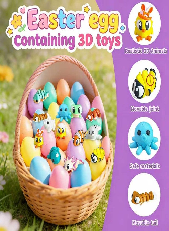 Icome 24 Pack Prefilled Easter Eggs with 3D Printed Animal Toys ，Ready to Use Basket Stuffers, Egg Hunt Fillers, Party Favors & Easter Gifts for Kids. Non-Candy Classroom Prizes for Toddlers, Boys & Girls. - Image 3