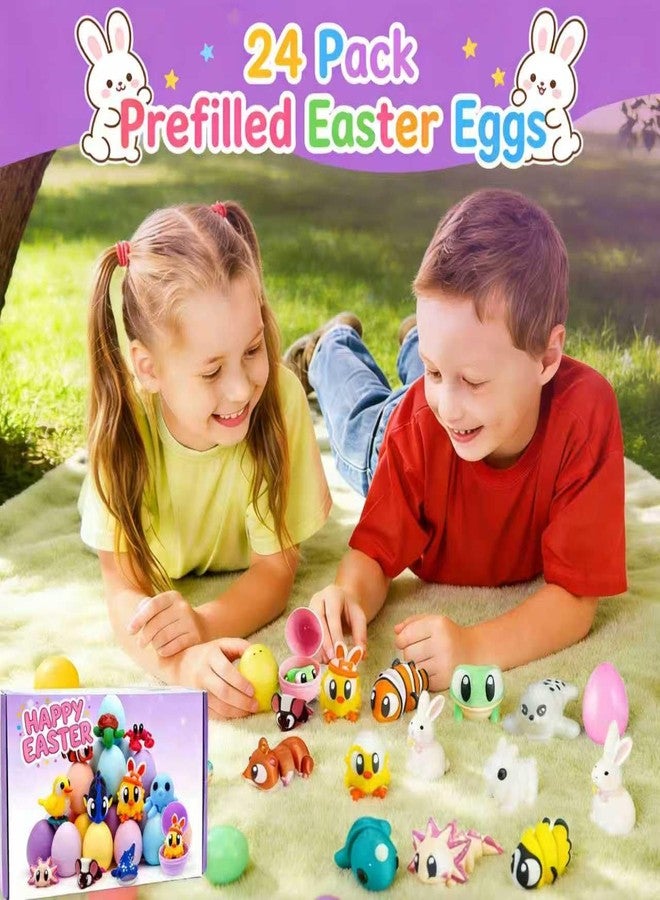 Icome 24 Pack Prefilled Easter Eggs with 3D Printed Animal Toys ，Ready to Use Basket Stuffers, Egg Hunt Fillers, Party Favors & Easter Gifts for Kids. Non-Candy Classroom Prizes for Toddlers, Boys & Girls. - Image 4