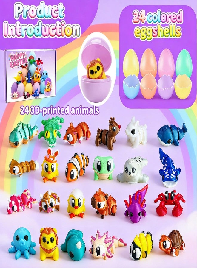 Icome 24 Pack Prefilled Easter Eggs with 3D Printed Animal Toys ，Ready to Use Basket Stuffers, Egg Hunt Fillers, Party Favors & Easter Gifts for Kids. Non-Candy Classroom Prizes for Toddlers, Boys & Girls. - Image 2
