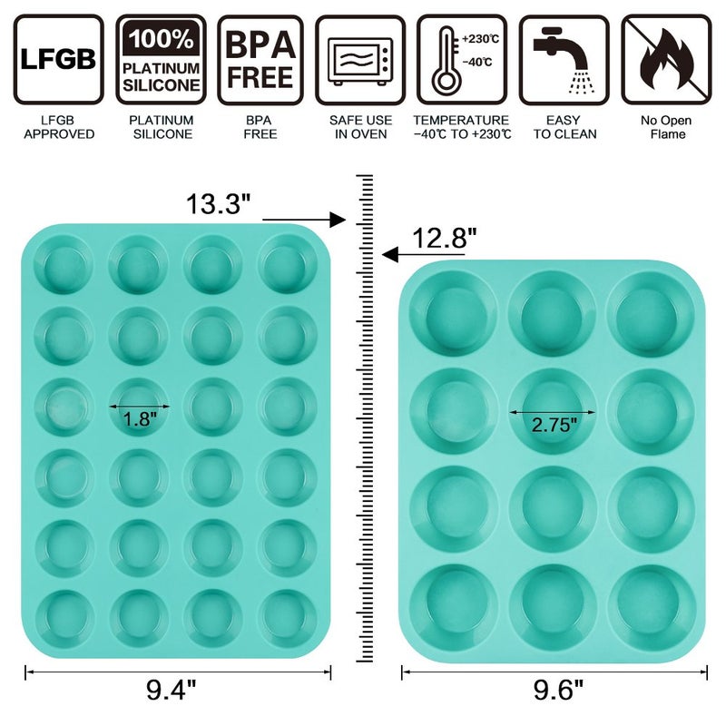 CAKETIME Silicone Muffin Pan Cupcake Pan Set - Mini 24 Cups and Regular 12 Cups Muffin Tin, Nonstick Food Grade Molds with 12 Baking Cups - Image 3
