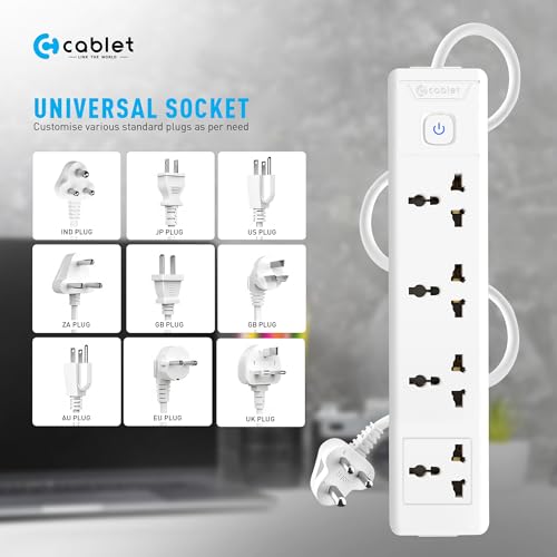 Cablet 4 Way Extension Board - 4 Universal Socket + 1 Switch, 10A and 2500W - 4.5m Heavy Duty Cable - White, Medium (Cablet 4010-45) - Image 3