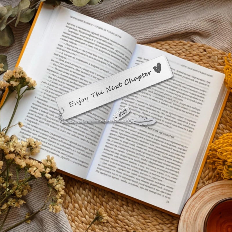 FunisFun Appreciation Gifts for Teachers, Enjoy The Next Charpter 2026 Metal Bookmark for Reading Lovers Writers Friends Coworker Teens, Book Accessories for Christmas New Year Graduation - Image 4