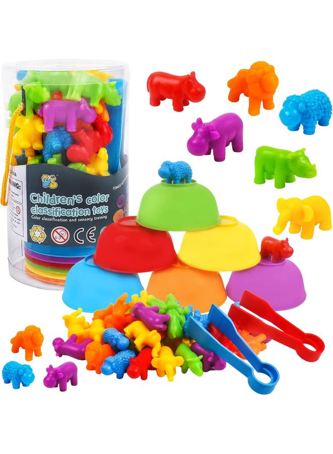 لعبة العد والتطابق للأطفال مع أطباق الفرز - أنشطة تعليمية ما قبل المدرسة - مجموعة ألعاب التصنيف اللوني والحسية - ألعاب مونتيسوري للصغار من عمر 3-5 سنوات - حيوانات - Image 1