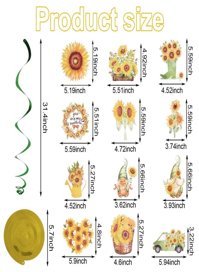 JOFONY 48PCS Sunflower Hanging Swirls,12 Styles Sunflower Gnome Decorations Party Supplies Sun Flowers Foil Swirls Ceiling Wall Decor for Birthday Summer Themed Party - Image 3