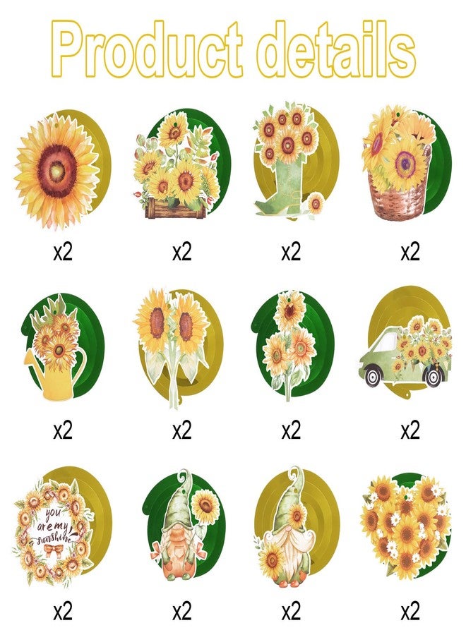 JOFONY 48PCS Sunflower Hanging Swirls,12 Styles Sunflower Gnome Decorations Party Supplies Sun Flowers Foil Swirls Ceiling Wall Decor for Birthday Summer Themed Party - Image 2