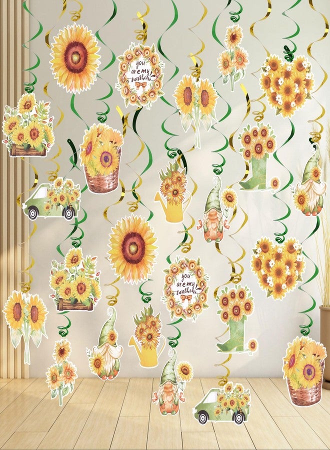 JOFONY 48PCS Sunflower Hanging Swirls,12 Styles Sunflower Gnome Decorations Party Supplies Sun Flowers Foil Swirls Ceiling Wall Decor for Birthday Summer Themed Party - Image 1