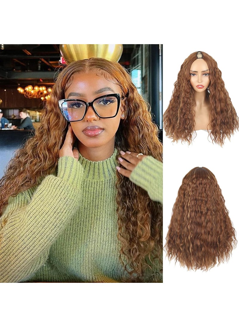 Matthia Highlight Wig V Part Wig Kinky Curly Synthetic Half Wigs for Black Women Matthai 24Inch No Leave out V Part Deep Wave Wigs Ombre Honey Blond Wig V Shape Wigs Clip in Extensions Thin Part WigP3327 