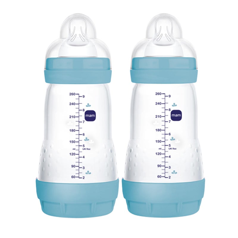 MAM Easy Start Anti-Colic Baby Bottle 9 oz, Medium Flow, Breastfeeding-Like Silicone Nipple Bottle, Reduces Colic, Gas, & Reflux, Easy-to-Clean, BPA-Free, Vented Baby Bottles for Newborns, 2+ Months - Image 1