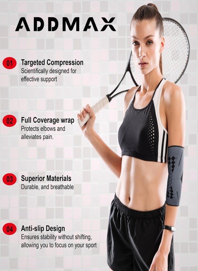 ADDMAX Elbow Support for Pain Relief Compression Sleeve for Men and Women | Elbow Brace for Tendonitis| Tennis| Volleyball| Cricket| Gym Workouts |Small|Pack of 2 | - Image 2