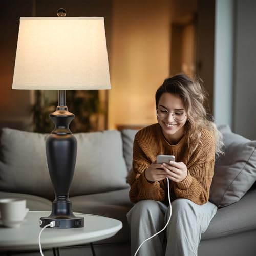 Cinyirong 30" Tall Table Lamps Set of 2, Touch Control Bedside Lamp with USB A+C Ports and AC Outlet, 3-Way Dimmable Modern Metal Nightstand Lamp for Bedroom Living Room, 2 LED Bulbs Included, Black - Image 5