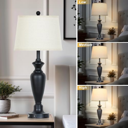 Cinyirong 30" Tall Table Lamps Set of 2, Touch Control Bedside Lamp with USB A+C Ports and AC Outlet, 3-Way Dimmable Modern Metal Nightstand Lamp for Bedroom Living Room, 2 LED Bulbs Included, Black - Image 4