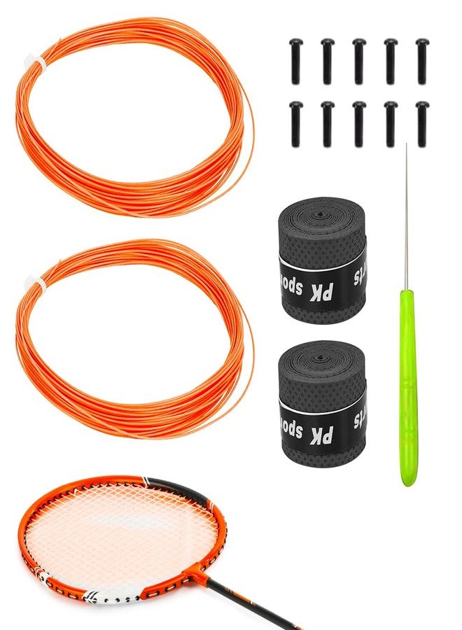 PROBEROS® Badminton Racket Strings Set, for 2 Rackets, Replacement String Repair Kit with Accessories & Tools, Nylon Fiber Strings, 0.78mm, Tension 26lbs, 10m Long Per Roll, Orange - Image 1
