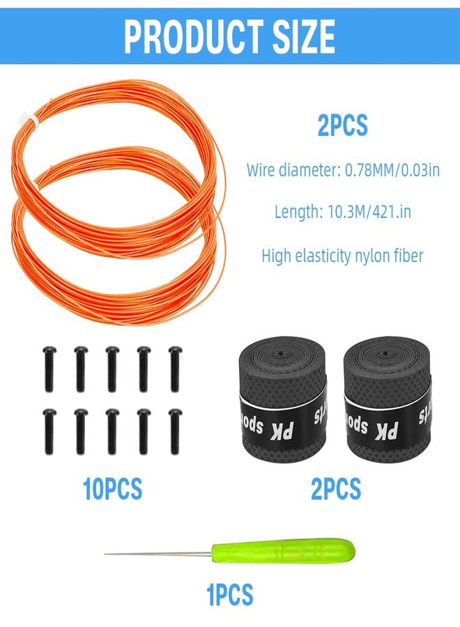 PROBEROS® Badminton Racket Strings Set, for 2 Rackets, Replacement String Repair Kit with Accessories & Tools, Nylon Fiber Strings, 0.78mm, Tension 26lbs, 10m Long Per Roll, Orange - Image 3
