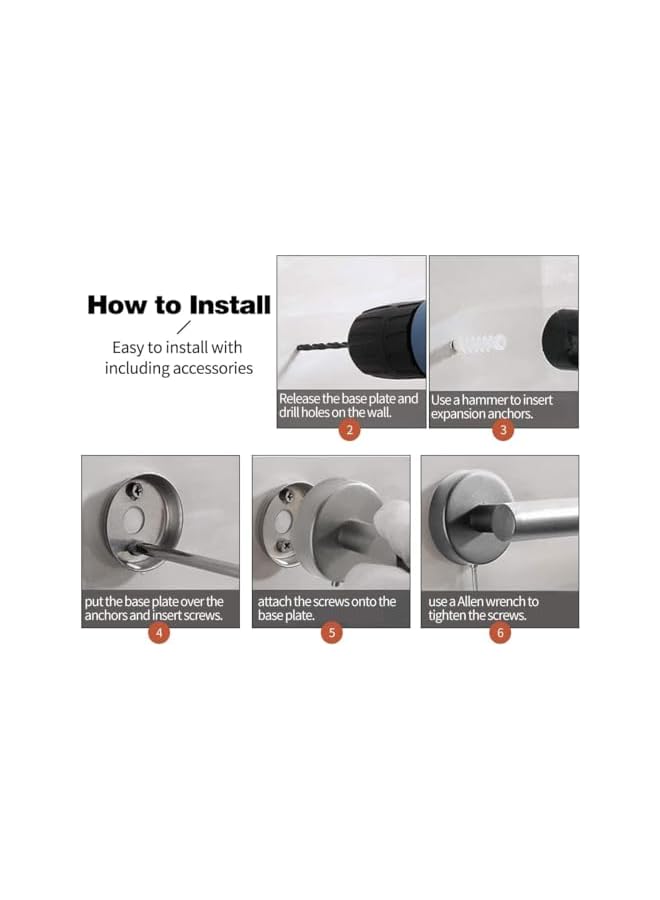 promass 5pcs Bathroom Hardware Set, Matte Black/Brushed Nickel/Brushed Gold Bathroom Hardware Set, Including 16" Hand Towel Bars, Toilet Paper Holders, Towel Rings, Robe Towel Hooks (Silvery) - Image 3