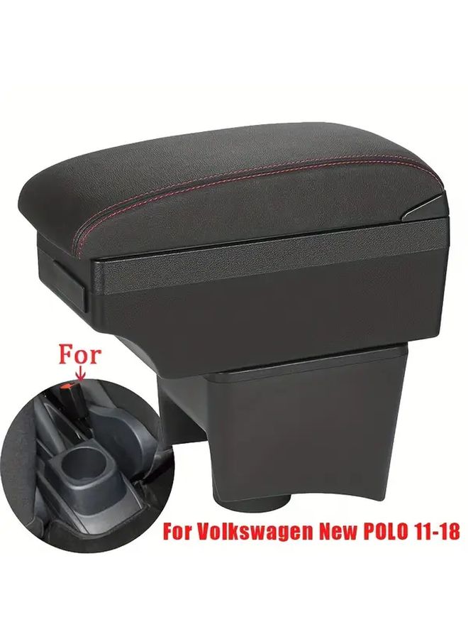 صندوق مسند ذراع متوافق مع VW Polo Mk5 6R Vento 2012 2018 C3، أسود أبيض، بدون USB، تخزين USB - Image 1