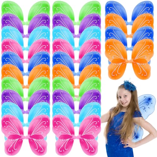 Junkin 24 Pcs Fairy Princess Butterfly Wings Angel Wing Costume Butterfly Bulk for Kids Girls Wedding Birthday Party FavorsBright Colors24 Pcs - Image 1