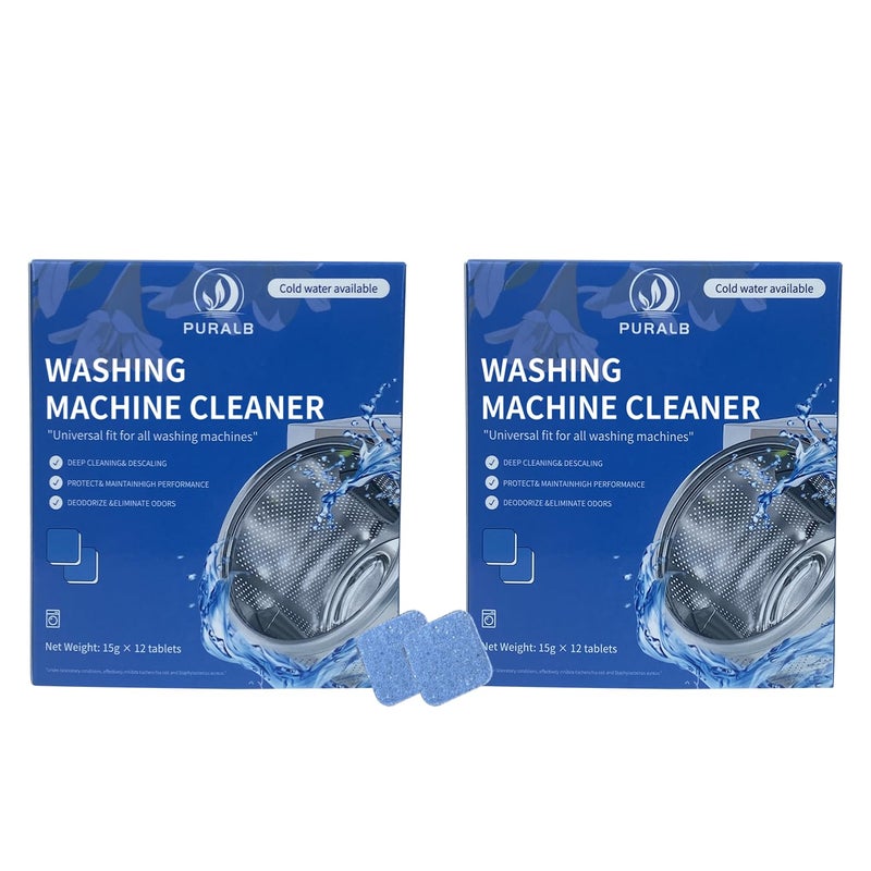 puralb Washing Machine Cleaner Tablets - 24 Tabs (2x12 Pack), 1 Year Supply Deep Cleaning for HE Front Load & Top Load Washers, Septic Safe Eco-Friendly Deodorizer for Drum and Tub Seal - Image 1