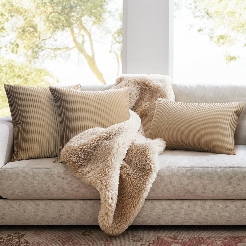 YCOLL Khaki Pillow Covers 24x24 Set of 2 Velvet Striped Pattern - Soft Throw Pillows for Home Decor, Luxury Decorative Pillow Covers for Couch, Bed,Living Room - Image 4