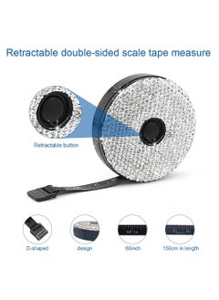 KASTWAVE Bling Soft Measuring Tape Inch Tape, Push Button Retract Tailor Craft Ruler Used for Sewing Body Waist Measuring, Mini Home and Office Double Scale 60 inch or 150cm Measure Tools White or Pink  - Image 5