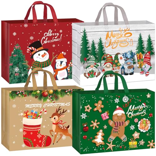 Fayayuan 12 Pack Extra Large Christmas Gift Bags Reusable Tote Bags with Handle NonWoven Christmas Bags for Gifts Wrapping Xmas Holiday169 126 71 - Image 1