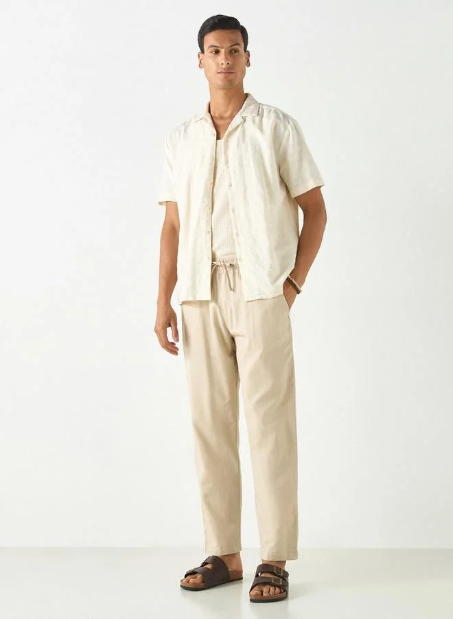 Iconic Iconic Solid Relaxed Fit Flexi Waist Trousers with Drawstring Closure