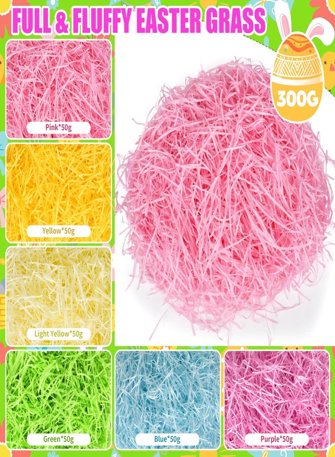 Seifar 10.7oz/300g Easter Grass Basket Filler, Green Pink Yellow Pueple Blue Recyclable Shred Paper Shred Fillers Easter Basket Grass for Easter Gift Basket Gift Wrapping Party Decorations - Image 2