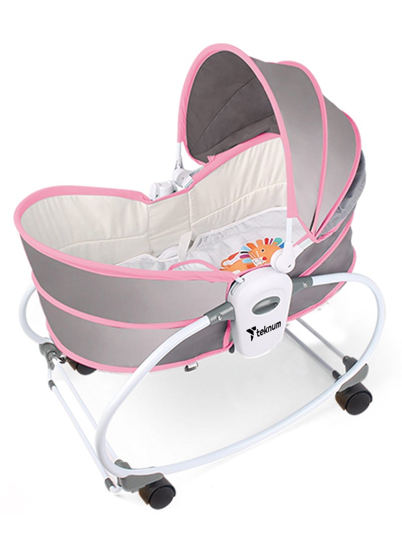 TEKNUM - 5 In 1 Cozy Rocker Bassinet With Awning And Mosquito Net - Pink - Image 1
