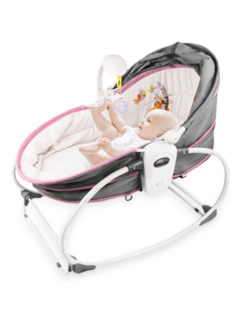 5 In 1 Cozy Rocker Bassinet With Awning And Mosquito Net - Pink