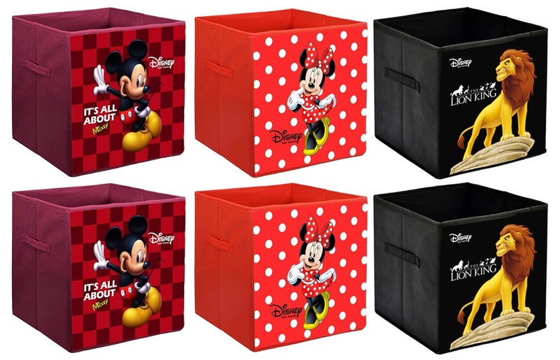 Kuber Industries Disney Print Non Woven Fabric 6 Pieces Foldable Large Size Cloth Storage Box Toy Books Wardrobe Organiser Cube with Handle Black Red MaroonKUBMART10844 - Image 1